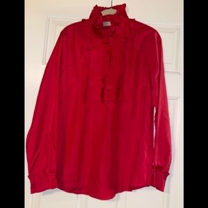 NWOT Soft Surroundings 100% Silk Pleated Popover Ruffles Long Sleeve Blouse M